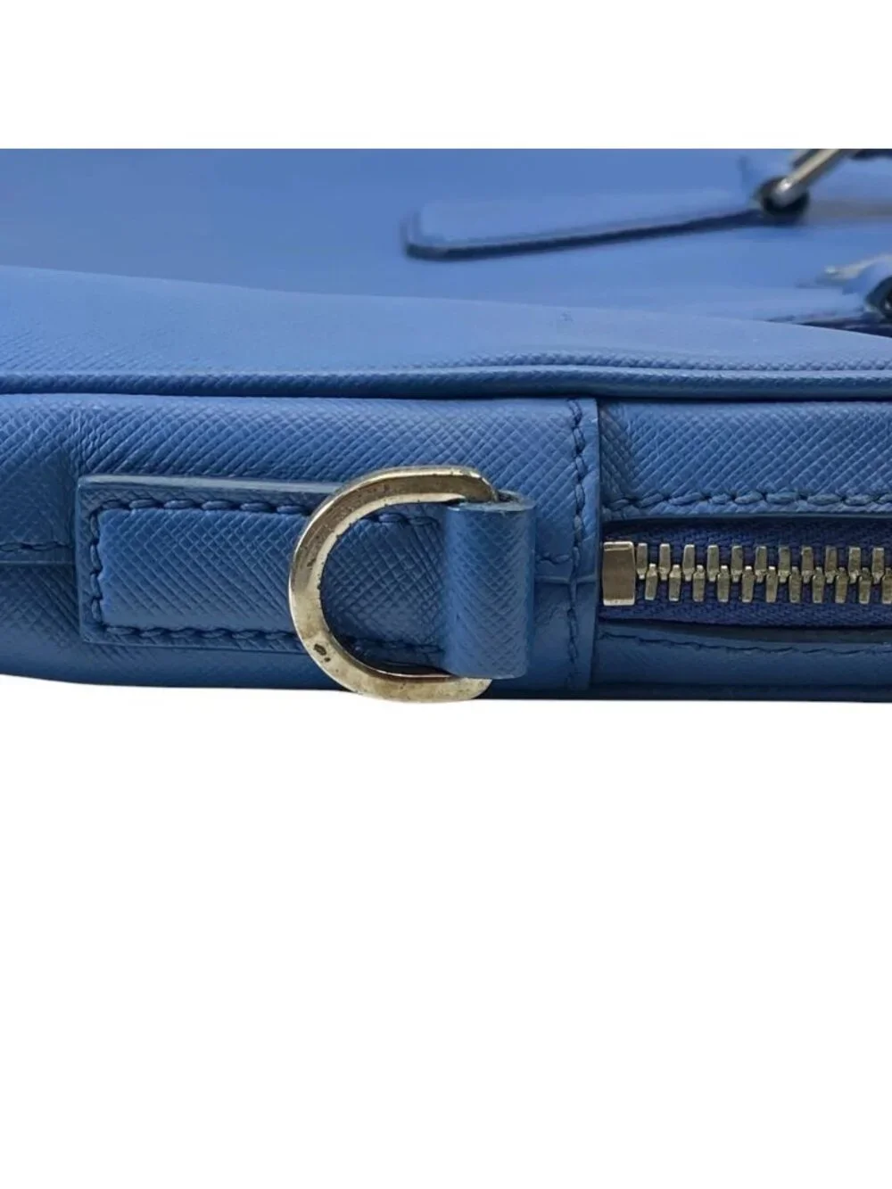 Prada Business Briefcase Handbag Triangle Logo Saffiano Leather Blue Document